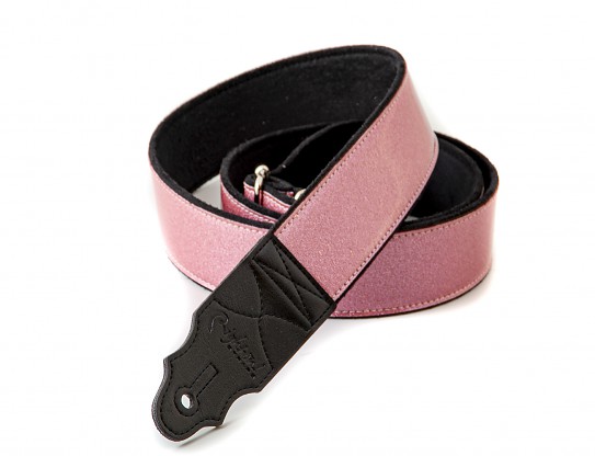 GLITTER II PINK Guitar and bass strap made of 5 cm wide, non-slip technical microfiber on the inside, low density latex padding 2mm thick, decorated with glitter without flakes.